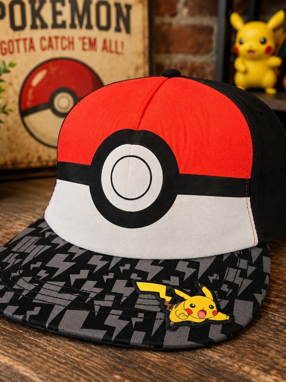 Pokemon Pokeball Pikachu Youth Snapback Flat Bill Hat OSFM